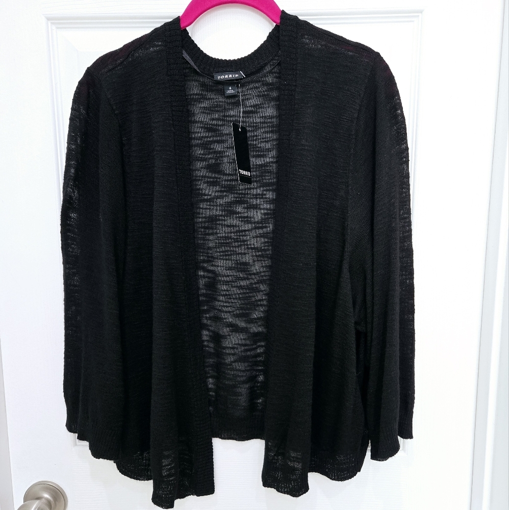 Torrid Black Slub Knit Open Drape Front Cardigan Shrug Size 4X  NWT
